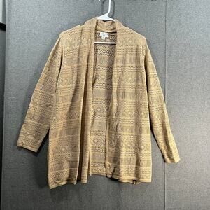 Joan Rivers Crochet Stripe Open Front Cardigan Khaki, Medium